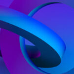 3d rendering of abstract sculptural geometric shapes with neon lights, purple and blue colors.